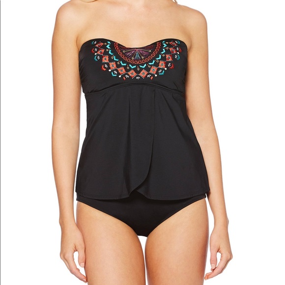 Jantzen Embroidered Flutter Bandeau Tankini Swim - Picture 2 of 7